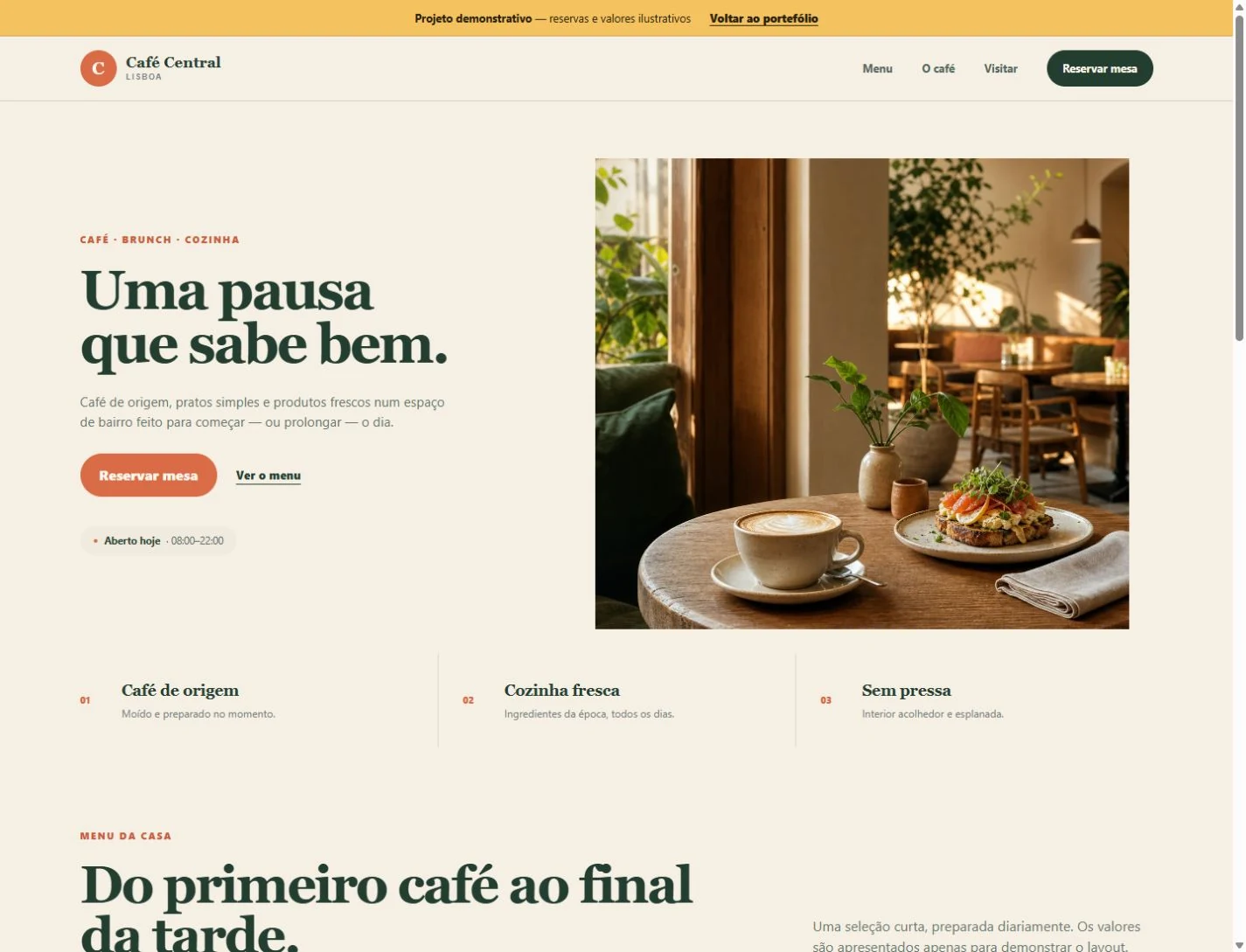 Prévia real do website demonstrativo Café & Brunch